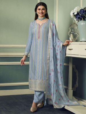 Pastel Blue Viscose Silk Embroidered Semi Stitched Suit small FABSL21574