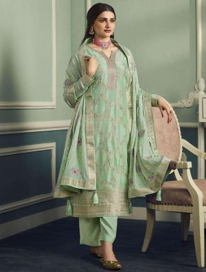 Pastel Green Viscose Silk Embroidered Semi Stitched Suit small FABSL21572