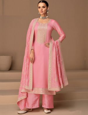 Pink Silk Embroidered Semi Stitched Salwar Kameez small FABSL21562