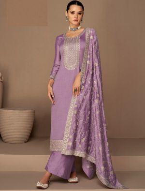 Purple Silk Embroidered Semi Stitched Salwar Kameez small FABSL21564