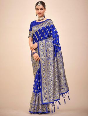 Royal Blue Banarasi Silk Saree With Woven Zari