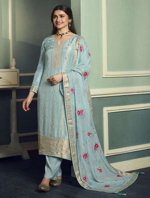 Sky Blue Viscose Silk Embroidered Semi Stitched Suit small FABSL21567