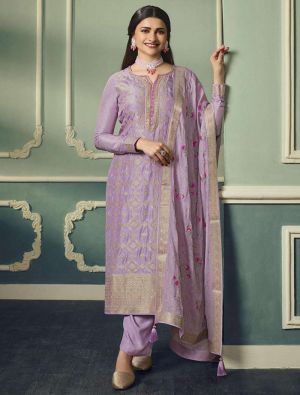 Violet Viscose Silk Embroidered Semi Stitched Suit small FABSL21569