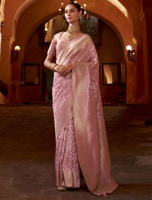 Baby Pink Banarasi Art Silk Saree With Jacquard Weaving FABSA22515