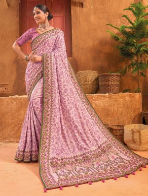 Baby Pink Banarasi Silk Premium Saree With Kutch Work