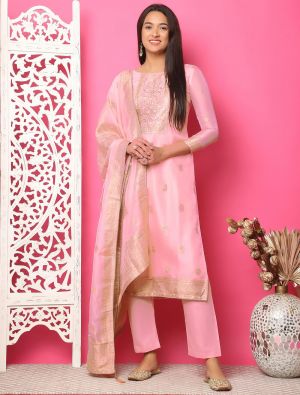 Baby Pink Silk Jacquard Elegant Salwar Kameez small FABSL21884