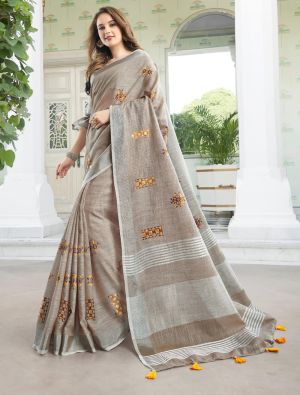 Beige Linen Elegant Saree