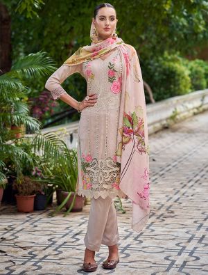 Beige Muslin Salwar Kameez With Resham Embroidery And Cut Work small FABSL22019