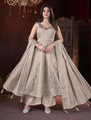 Beige Roman Silk Ready To Wear Palazzo Suit FABSL22089