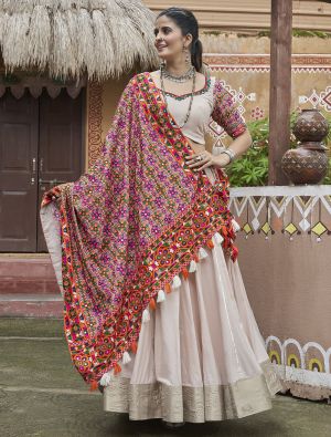 Beige Viscose Rayon Ready To Wear Chaniya Choli In Medium small FABLE20410