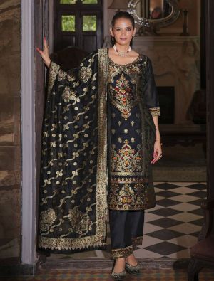 Black Banarasi Art Silk Ready To Wear Salwar Kameez FABSL22279