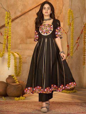 black cotton navratri special kurta pant set fabku21132