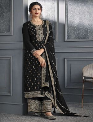 Black Dola Silk Semi Stitched Salwar Kameez small FABSL21899