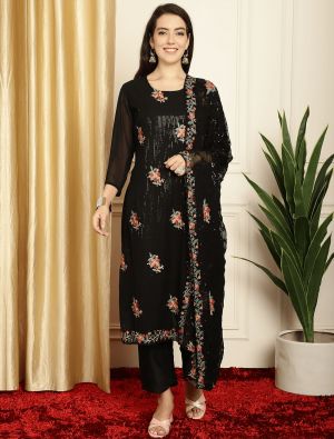 Black Georgette Embroidered Sequined Salwar Suit small FABSL21592