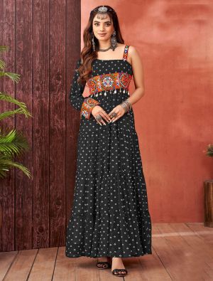 black georgette stylish gown with kutch work fabgo20323