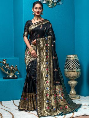 Black Handloom Silk Saree With Woven Zari Work