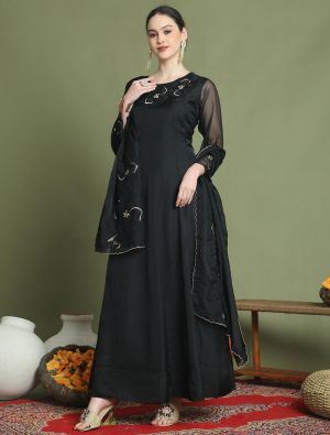 Black Organza Ready To Wear Designer Gown Style Suit FABSL22068