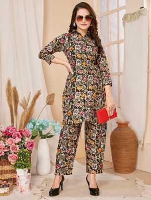 black rayon digital printed co ord set fabku20998