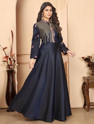 black triva silk party wear embroidered gown   fabgo20295