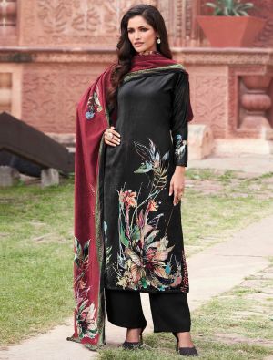 Black Velvet Printed Salwar Kameez With Contrast Dupatta small FABSL21700