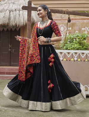 Black Viscose Rayon Ready To Wear Chaniya Choli In Medium small FABLE20409