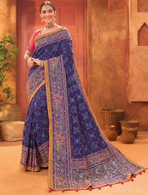 Blue Banarasi Silk Premium Saree With Kutch Work