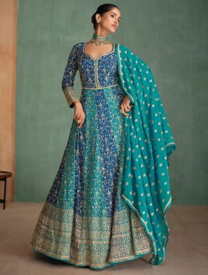 Blue Georgette Pre Stitched Anarkali Suit In 42 Size small FABSL22034