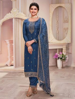 Blue Silk Georgette Semi Stitched Salwar Kameez small FABSL22005