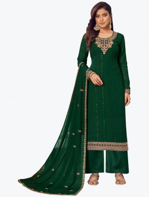 Bottle Green Blooming Faux Georgette Designer Palazzo Suit FABSL20828