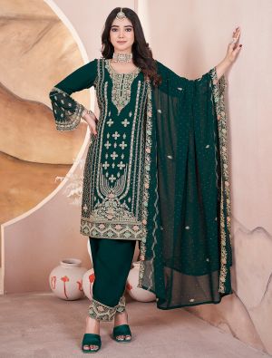 Bottle Green Georgette Ready To Wear Salwar Kameez FABSL22106