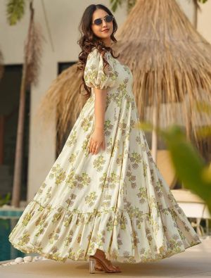 bright cream rayon digital printed flared gown   fabgo20374