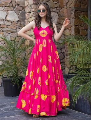 bright pink rayon digital printed flared anarkali gown   fabgo20299