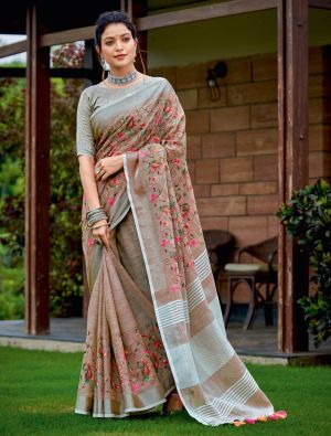 Brown Linen Elegant Saree