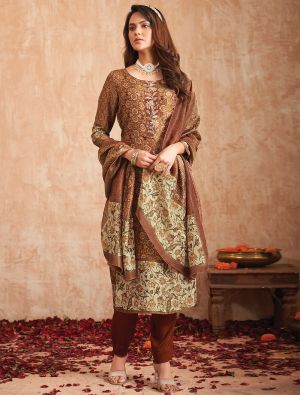 Brown Pure Tissue Shimmer Printed Salwar Kameez small FABSL22012