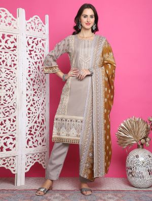 Brownish Grey Cotton Salwar Kameez With Resham Thread Work small FABSL21911