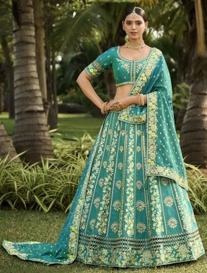 Carebbean Green Banarasi Silk Designer Wedding Lehenga small FABLE20373