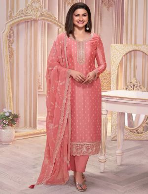 Coral Pink Silk Georgette Embroidered Salwar Suit small FABSL21933