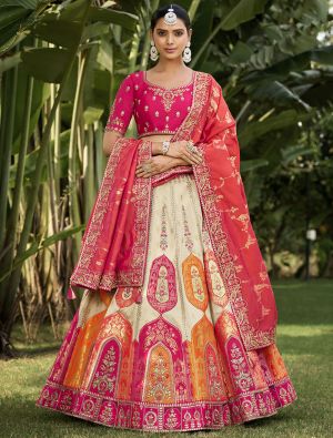 Cream Banarasi Silk Designer Wedding Lehenga small FABLE20376