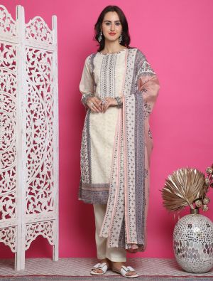 Cream Cotton Salwar Kameez With Resham Thread Work small FABSL21915