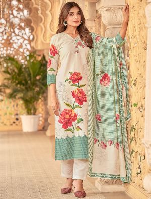 Cream Muslin Ready To Wear Salwar Kameez FABSL22202