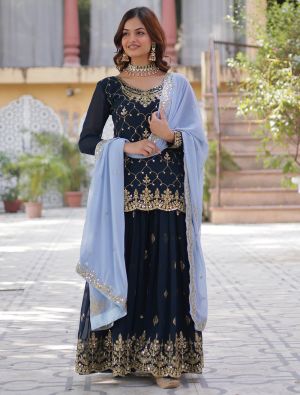 Dark Blue Georgette Ready To Wear Sharara Suit FABSL22086