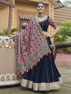 Dark Blue Viscose Rayon Ready To Wear Chaniya Choli In Medium small FABLE20406