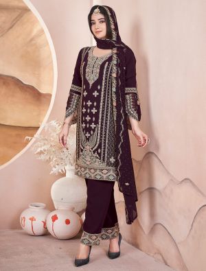 Dark Brown Georgette Ready To Wear Salwar Kameez FABSL22109