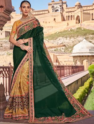 Dark Green Fancy Embroidered Premium Designer Saree