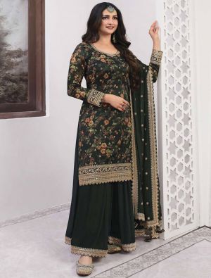 Dark Green Georgette Semi Stitched Designer Sharara Suit small FABSL21690