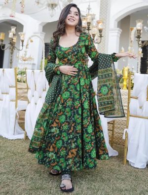 Dark Green Muslin Elegant Readymade Salwar Kameez FABSL21974