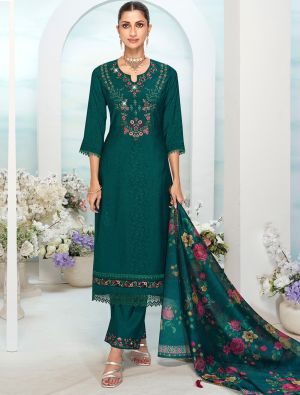 Dark Green Viscose Silk Embroidered Ready To Wear Salwar Kameez FABSL22261
