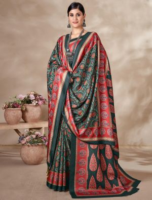 Dark Green Winter Special Pashmina Saree With Shawl