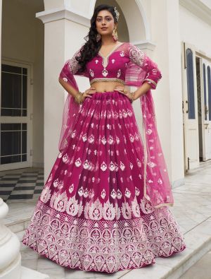 Dark Pink Butterfly Net Embroidered Lehenga Choli small FABLE20394