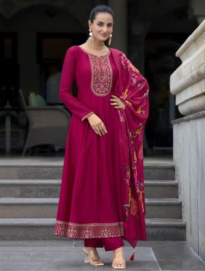 Dark Pink Vichitra Silk Embroidered Ready To Wear Salwar Kameez FABSL22266